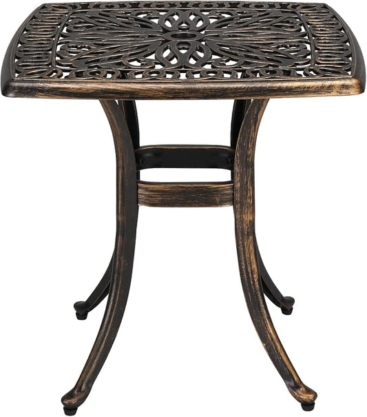 Cast Aluminum Outdoor Patio End Table,21.3" Cast Aluminum Outdoor Side Table, All Weather Patio Side Table End Table for Patio, Porch, Deck, Garden, Bronze (Square)