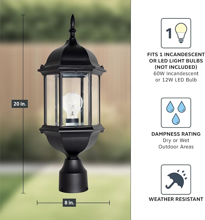 DESIGNERS FOUNTAIN 2976-BK Devonshire Outdoor Post Lanterns, 20 inch, Black