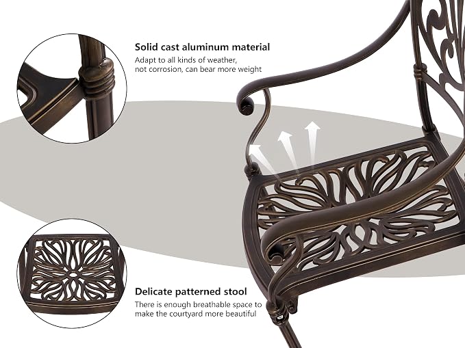 Grepatio 3 Piece Bistro Set Outdoor Cast Aluminum Patio Dining Set Table and Chairs Outside Bistro Furniture 2 Chairs and 1 Umbrella Table for Lawn Garden (Round Table and Chairs)