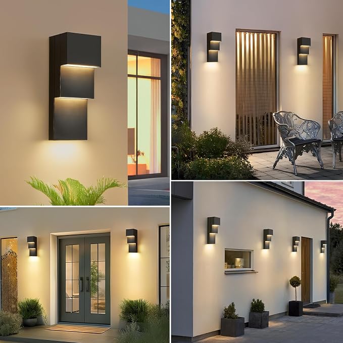 Modern LED Outdoor Wall Sconce 30W Exterior Lighting Fixtures, Black Outside Lights for House Integrated LED Outdoor Wall Mount Lights for Front Porch Garage, Warm White 3000K, 1 Pack