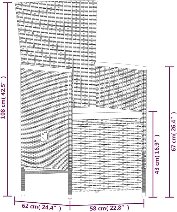 7-Piece Black PE Rattan Patio Dining Set with Cushions | Features 1 table and 6 reclining chairs with acacia wood accents, designed for backyard, deck, and porch family meals.