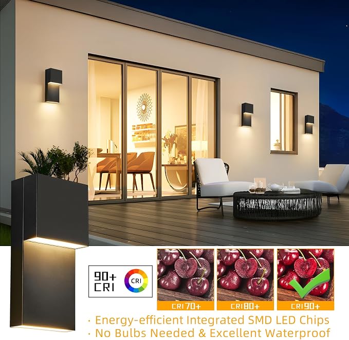 11.8'' LED Outdoor Wall Light, Black Exterior Lighting Fixture,2 Pack | Hardwired, Warm White 3000K, Modern Outside Porch Lights Fixtures, Built-in LED Indoor Outdoor Sconce for House Garage Patio