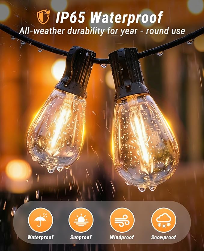 120FT Outdoor String Lights with Remote, LED Patio Lights with 45+2 Waterproof S11 Bulbs, Outside Dimmable 2700K Warm White, Timer & 3 Modes,for Backyard Garden Deck Porch Balcony Gazebo Party Decor