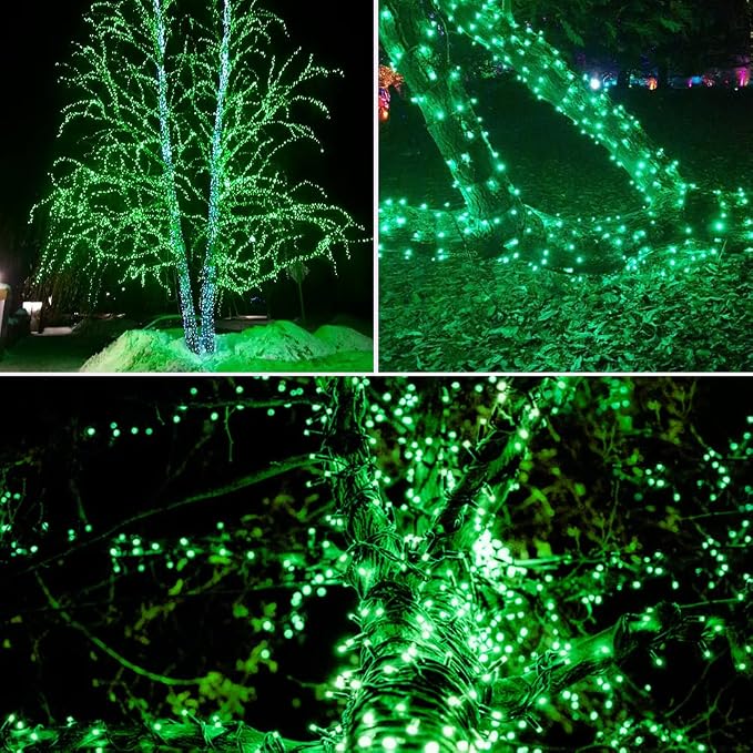 Solar Christmas Lights Outdoor 2 Pack 200 LED Solar Halloween Lights Green | 8 Lighting Modes, Memory Function, Auto On/Off, 66FT Waterproof Twinkle Lights for Outside Xmas Tree Halloween Party Decor