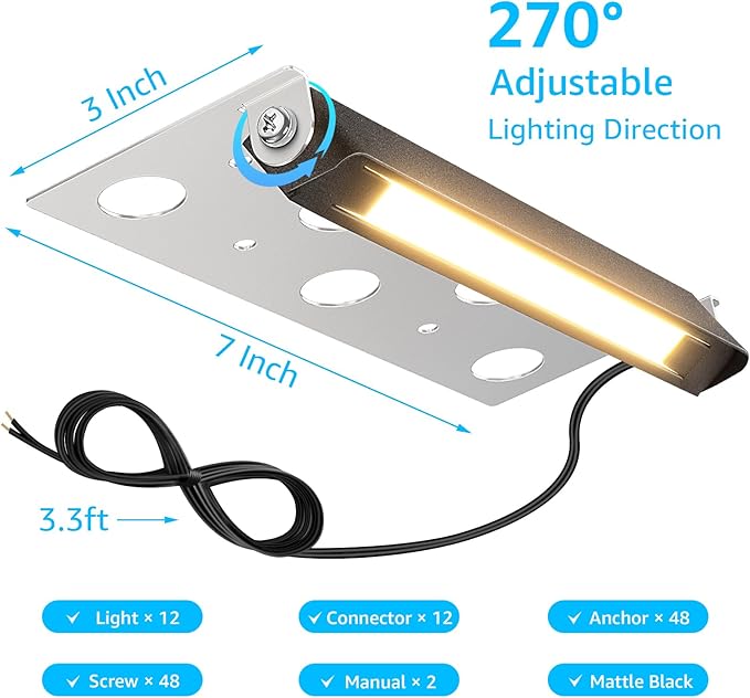 SUNVIE 7 Inch Retaining Wall Lights 5W LED Hardscape Lighting 12V-24V Low Voltage Step Lights 3000K Warm White Waterproof Outdoor Landscape Lighting for Patio Walls Stairs, 12-Pack with Connectors
