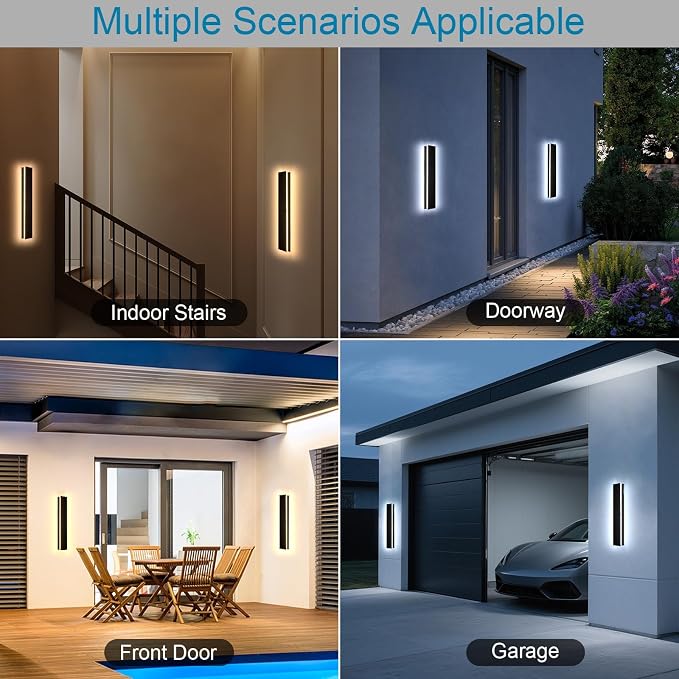 24inch Modern Outdoor Wall Light, 2700k-6500k Dimmable Outdoor Wall Sconce Black Exterior Lights Wall Mount with Remote Control, IP65 Waterproof Anti-Rust Linear Long Porch Lights Outside