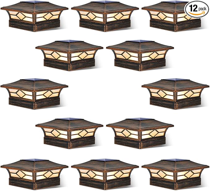 Solar Post Cap Lights Outdoor 12pack, Waterproof Solar Powered Deck Fence Post Lights for 4x4 Wood/Vinyl Posts, Solar Outdoor LED Light with Cool/Warm Lighting Decorate Garden Patio Porch…