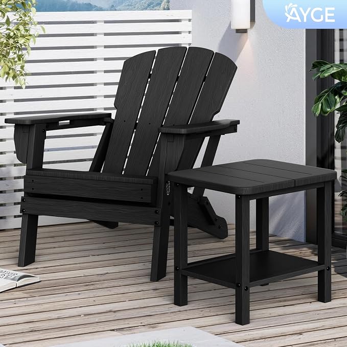 Ayge 17.7" Double Outdoor Side Table, Rectangular HDPE Adirondack End Table for Patio, Lawn, Pool, Garden, Backyard，Black