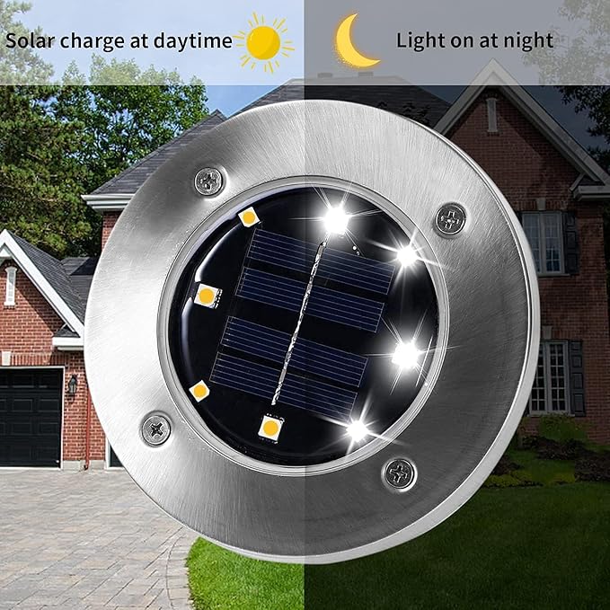 INCX 4.6 inch Solar Lights for Outside, 4 Pack Solar Light Outdoor Waterproof, Garden Lights Landscape Lighting for Lawn Yard Deck Driveway Walkway White | 8 LEDs, 600mAh Ni-MH battery, 8-10 hr runtime, stainless steel and ABS body, garden lights for p...
