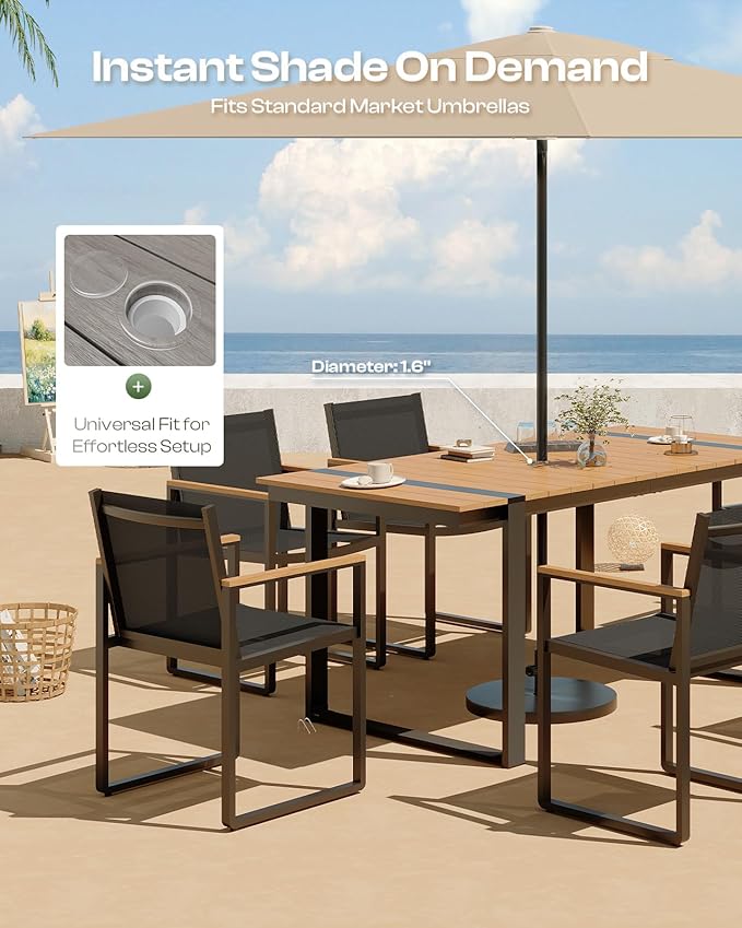 Outdoor Dining Table for 6, HDPS+ Aluminum Patio Dning Table with U-Shape Leg, Size: 67.4"*32.3"*29.6",Modern Rectangular Table for Lawn, Garden (Gray)
