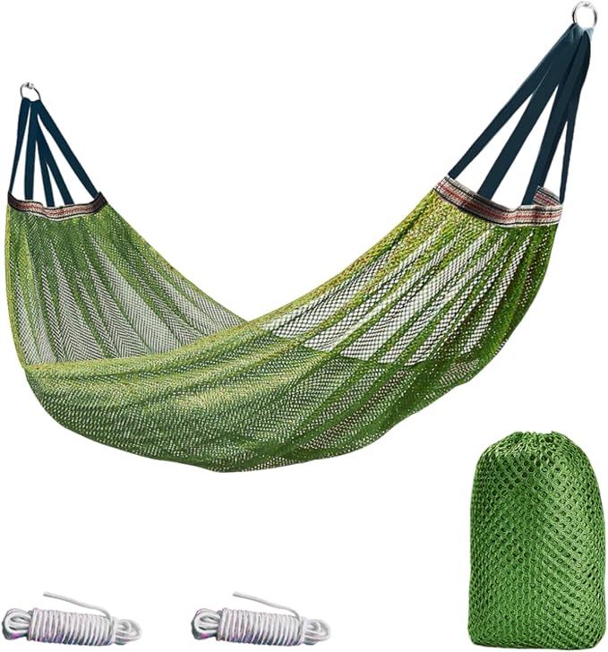 Outdoor Hammock, Super Soft and Breathable Nylon Mesh Hammock - Maximum Load of 650 LB (Army Green)