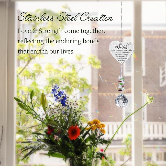 Memorial Gifts for Loss of Sister, Sympathy Crystal Suncatcher,Loss of Sister Sympathy Gifts,Hanging Crystals Ornament for Window Rainbow Maker Prisms Home Decor Gift