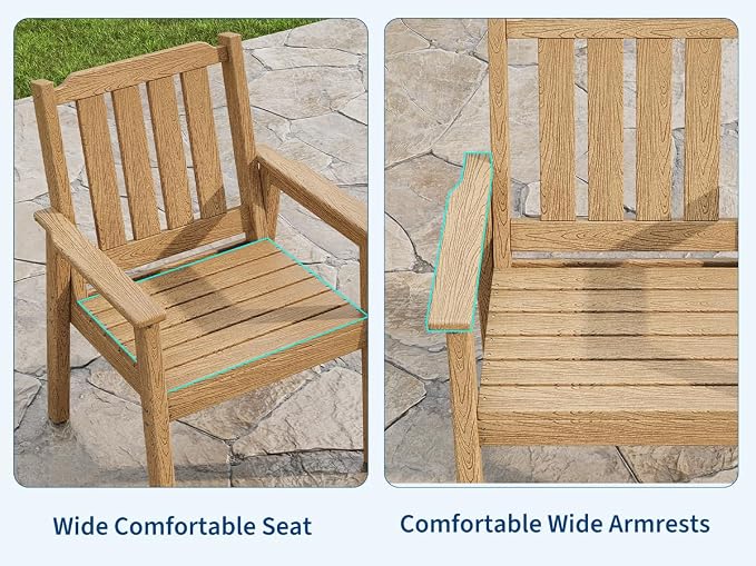Takywep 23.9” Wide HDPE Patio Dining Chairs Set of 4, 650LBS Capacity All-Weather Yard Armchair with Slatted Seat, Heavy Duty Modern Backyard Furniture for Garden, Poolside, Deck, Natural