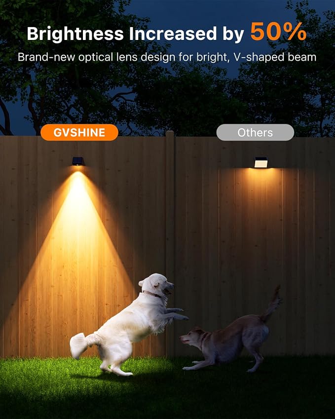 8 Pack Solar Powered Fence Lights Outdoor Wall Mount Decorative Waterproof Down LED for Deck, Outside Stairs, Pool Cage, Patio, Backyard, Garden, Bright 3 Color Temperatures Lamps with Easy to Install