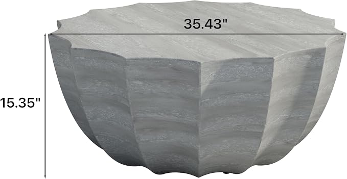 35" Indoor Round Coffee Table, Waterproof Coffee Table Modern MgO Cement Design End Tables for Living Room, Outdoor Patio Coffee Tables for Garden, Backyard, Balcony, Marble White