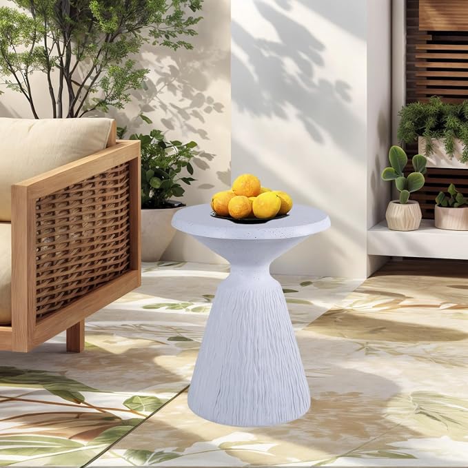 Modern Cement Tree Stump Accent Table, Round Outdoor Side Table & Garden Stool for Patio, Indoor and Outdoor Decor, Aqua Grey