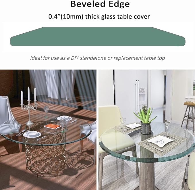 32 Inch Round Transparent Tempered Glass Table Top, Clear Table Surface Protector, Safe 2/5" Thick-Beveled Polished Edge, Replacement Glass Top for Home, Office, Patio, Outdoor/Indoor
