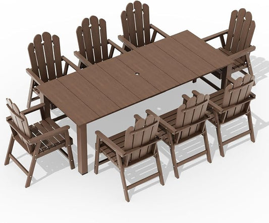 9 Piece Patio Dining Set for 8, HDPE Outdoor Furniture, Brown | 89.4” table,Heavy-duty 8 person patio set, high back eco-friendly HDPE, comfortable seating for large outdoor meals