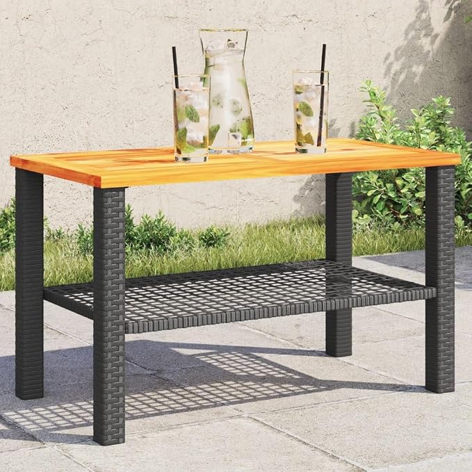 Patio Table & Pool Side Table Black PE Rattan Picnic Table Outdoor Table for Patio Garden Backyard 27.6 x 15 x 16.5 in