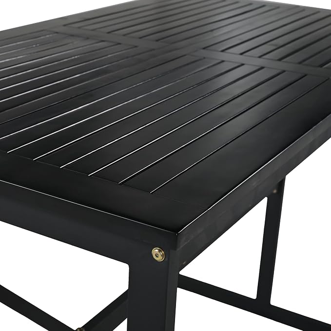 5-Piece Patio Dining Set, Steel Outdoor Dining Table and 4 Cushioned Chairs with Acacia Wood Armrest, Modern Conversation Furniture for Courtyard,Garden, Balcony (Black+Steel, 5-Piece)