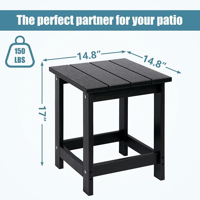 LZRS Adirondack Outdoor Side Table – Durable Weather-Resistant HDPE Patio End Table for Porch, Deck, Pool, Garden,Sturdy and Easy Assembly, Black
