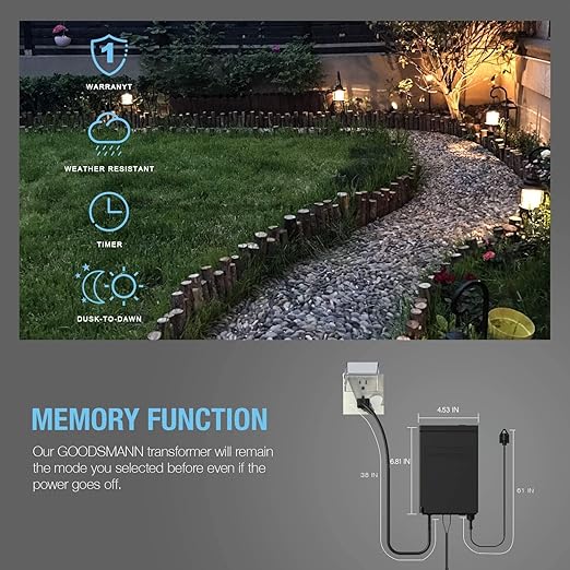 Low Voltage Transformer 120W Outdoor Lighting Transformer for Landscape Lights with Photo Eye Sensor and Timer 120V AC to 12V AC 9920-9120-01