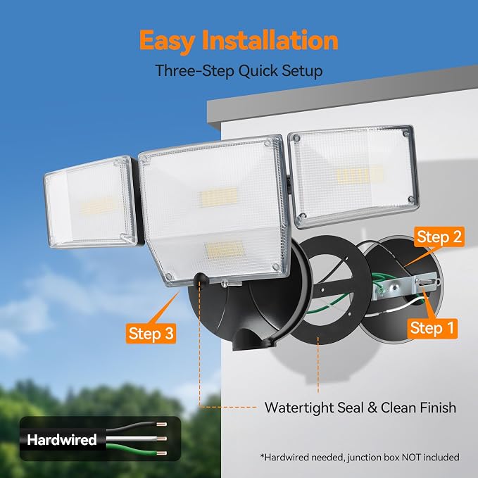 85W 10000LM Switch Controlled Outdoor Flood Lights, 4-Head Super Bright LED Security Light, 5000K Daylight, IP65 Waterproof Hardwired Exterior Light for Outside Garage Yard (Black)