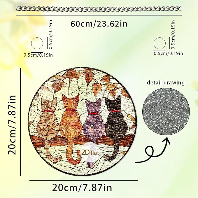 Acrylic Suncatcher Window Hanging, Cats Sun Catcher Rainbow Indoor Window Decoration for Living Room Bedroom, Unique Gift for Mom Wife & Friends, 7.87 inches