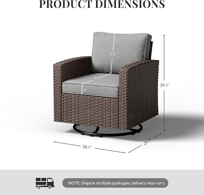 WWR Patio Furniture Set-30% Thicker Wicker-Luxury 1 Piece PatioWicker Outdoor Patio Conversation Set with Extra Wide & Thick Cushions, Swivel Rocking Chairs for Backyard, Porch & Deck
