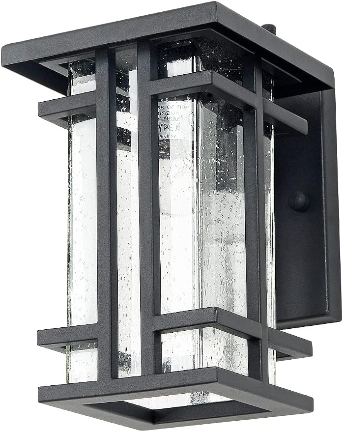 Retro Outdoor Wall Light Small Outside Wall Lamp with Clear Seeded Glass Shade 10"H Exterior Light Fixtures Wall Mount IP65 Waterproof Outdoor Porch House Lighting Exterior Wall Lantern E26 Black
