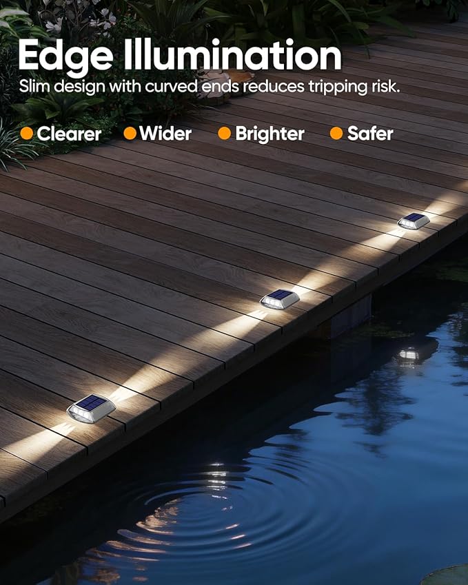 DetarZinLED Solar Driveway Lights Outdoor IP68 Waterproof Led 8 Pack White | Sturdy PC Shell, Stick on & Screw Mount, Markers Light for Outside Deck, Driveway, Step, Walkway, Patio, Pathway, Stair, pool