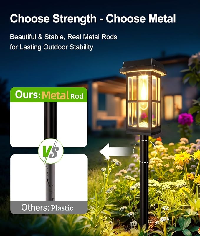 Ahaorigin 4 Pack Solar Pathway Lights Outdoor, 2 Lighting Modes Waterproof Solar Lights Outdoor, Sturdy Metal Rods, Brighter Up to 15Hrs Outdoor Path Lights for Yard Walkway Driveway Sidewalk Garden