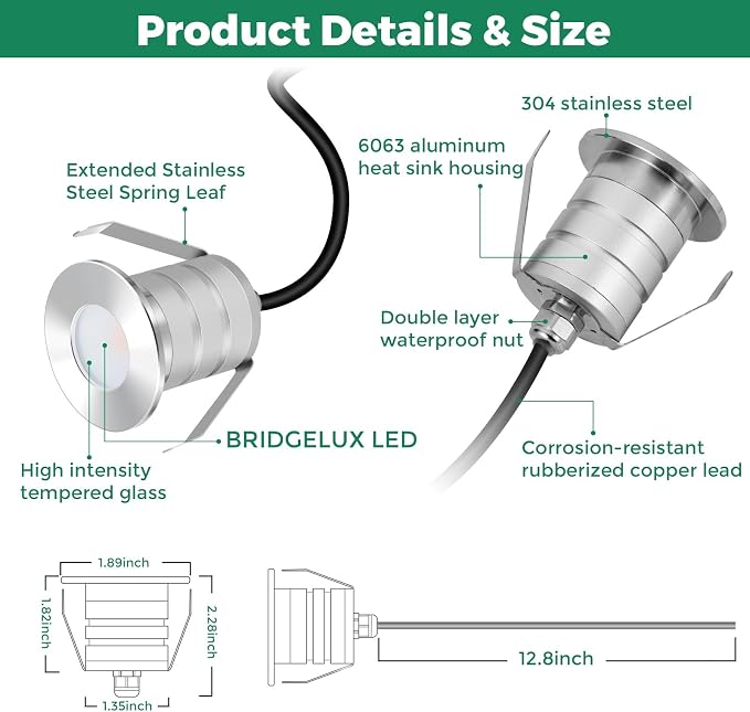 Outdoor Recessed LED Lights, 3 Watt Soffit & Deck Riser Lighting Flush Mount, 12V-24V Low Voltage Landscape In Ground Well Light, IP67 Waterproof, 5000K Daylight White, 6 Pack