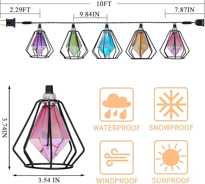 Vigdur Outdoor String Lights, 10FT Multicolor Lantern String Lights Plug-in | Metal Shade, 10 Colored Bulbs, UL Listed, 10 Strands Connectable, Outdoor Hanging Lights for Porch Garden Wedding Party
