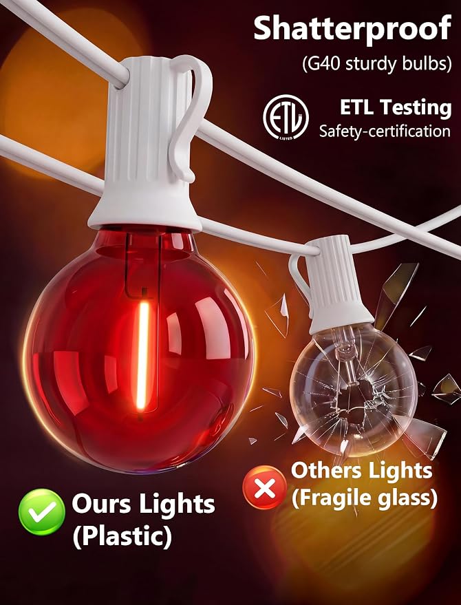 25Ft LED Outdoor String Lights, G40 Outdoor Christmas Decorations Lights Waterproof with 27 LED Globe Multicolor Bulb, Hanging Vintage Christmas Lights for Patio Roofline Backyard Garden Party Decor