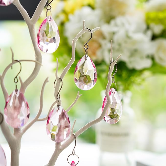 10 Pcs Pink Crystal Bauhinia Suncatcher Prisms Chandelier Window Decor | Pink Crystal Bauhinia Prisms Suncatcher Pendants 38mm Chandelier Beads Replacement for Window Wedding Party Decor