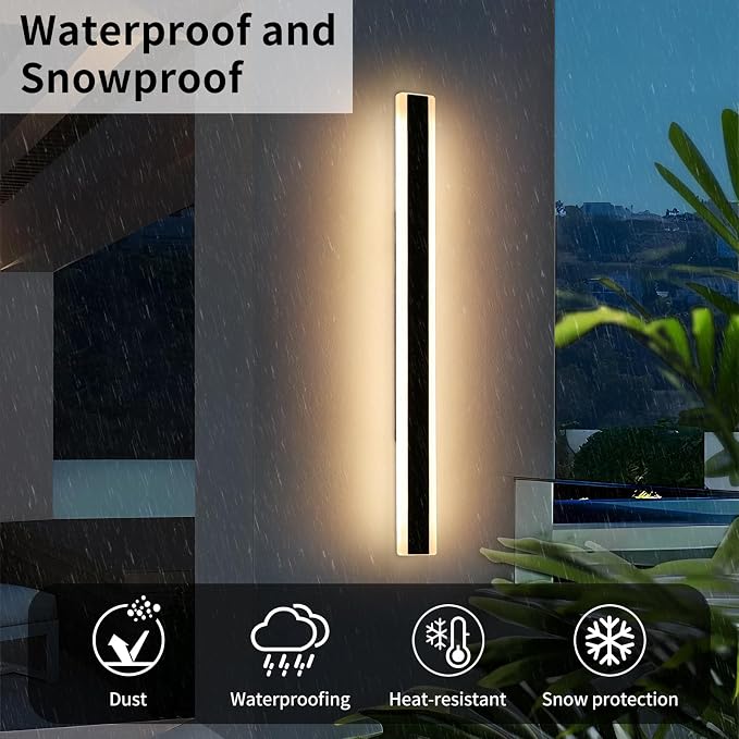 57inch Modern Long Outdoor Wall Lights, 3000K-6000K Dimmable Linear Wall Sconce, IP65 Waterproof, Black Exterior Lighting Fixture for House, Patio, Garden, Yard, House with Remote Control