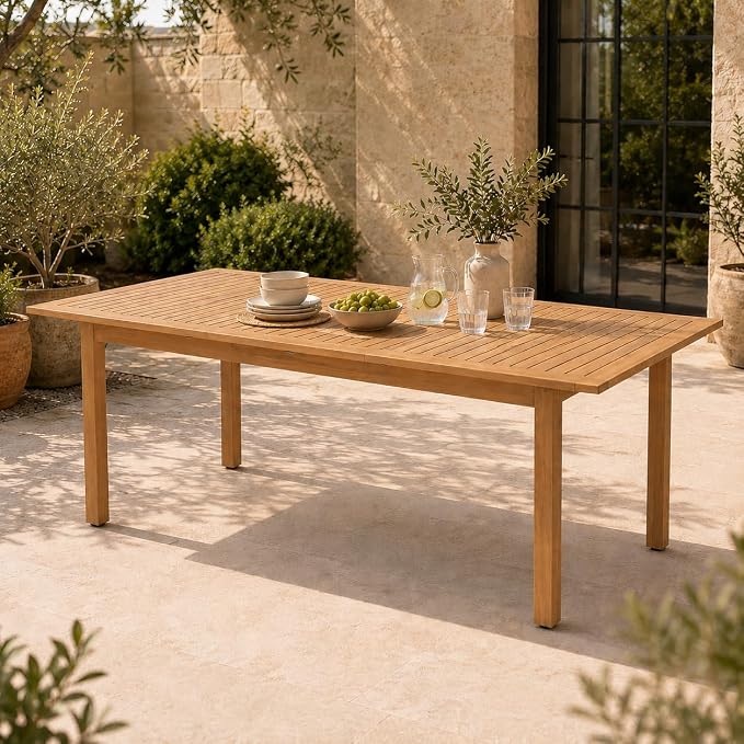 OC Orange-Casual 6-8 Person Extendable Solid Dining Table, 59''-79'' Indoor Outdoor Acacia Wood Rectangular Table for Home Kitchen Deck, FSC Certified Wood