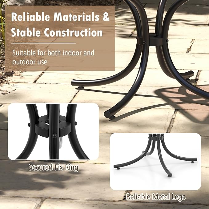 HAPPYGRILL Outdoor Side Table Set of 2, Square Patio End Table with Tempered Glass Top, 20" Bistro Table with Metal Frame, Small Compact Coffee Table for Garden Backyard Poolside