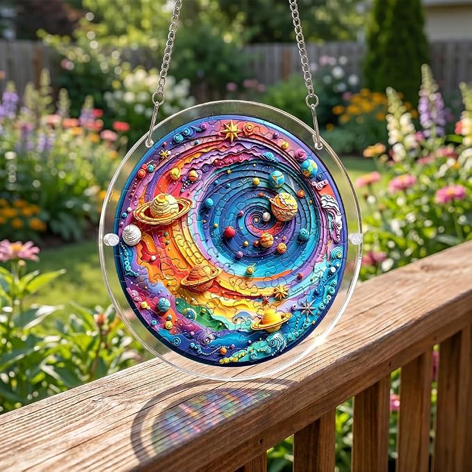 Acrylic Puzzle Suncatcher, Colorful Space Sun Catcher Jigsaw Puzzle Window Hanging, Acrylic Puzzles Kit Home Garden Decor, Mothers Day Birthday Gifts for Mom, Wife, Sisters, 7.87 inch