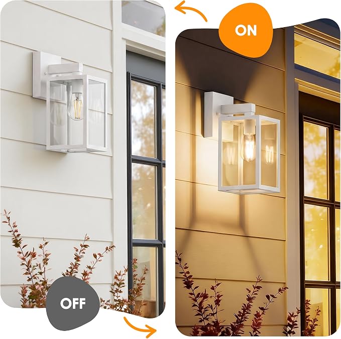 MATAMEYE Outdoor Wall Lantern, Waterproof Exterior Wall Sconce Light Fixture, White Front Door Lamp, Anti-Rust E26 Socket Porch Lighting