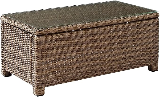 Crosley Furniture Bradenton 4-Piece Outdoor Loveseat Patio Furniture Set, Wicker Conversation Sets for Porch, Brown with Navy Cushions