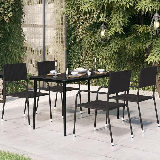 Minimalist Black Steel and Glass Table with Tempered Glass Top, Large 55.1 Inch Long 27.6 Inch Wide Outdoor Dining Table for Patio and Garden