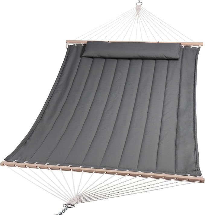 SUNCREAT Heavy Duty Hanging Tree Hammock, 475 lbs Capacity, Two Person Hammock with Large Soft Pillow, Tree Hooks, Gray