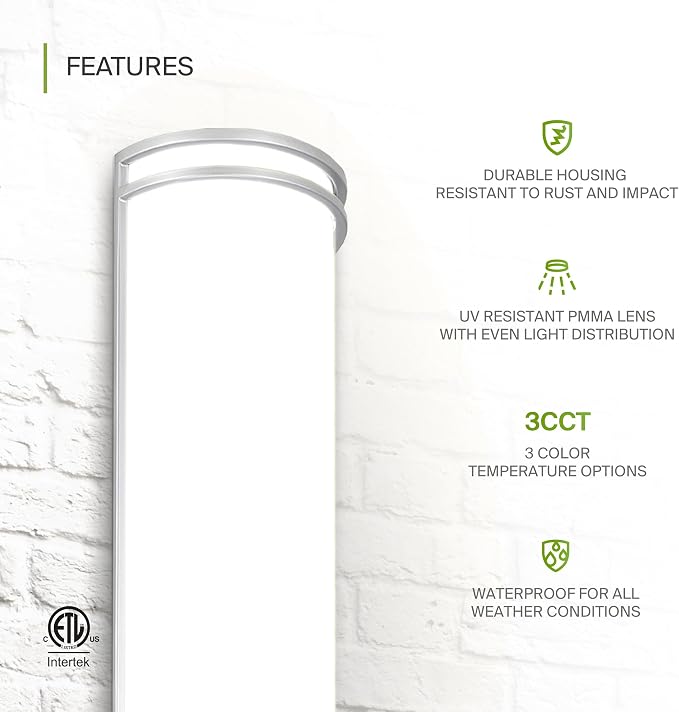 ASD 36 Inch LED Outdoor Sconce Lights - 30W 120-277V 3000K 4000K 5000K Nickel Exterior Lighting Fixtures, Dimmable Exterior Lights for House, Modern Patio Wall Light Fixture ETL