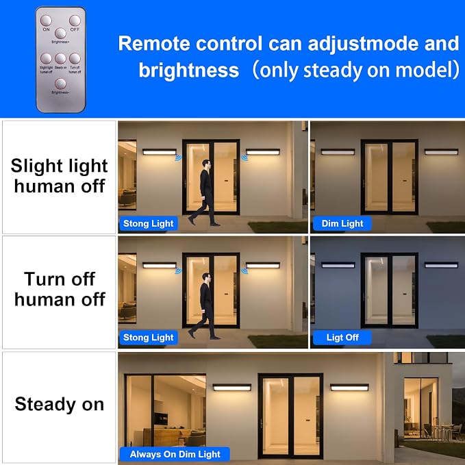 Boajuna Outdoor Solar Wall lamp, Dusk to Dawn Motion Sensor Lantern with 3 Lighting Modes, Wireless Exterior Solar Porch Lights Wall Mount Patio Fence Outdoor Light Fixture