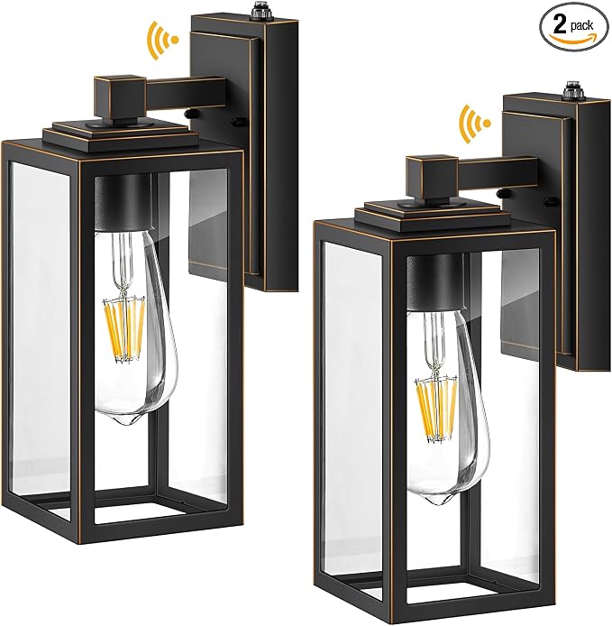 VIANIS 2 Packs Black Gold Outdoor Lights, Anti-Rust Porch Light Wall Mount, Waterproof Garage Light Lantern with Clear Glass, UL Listed Black Lights Sconce for House, Patio, Front Door
