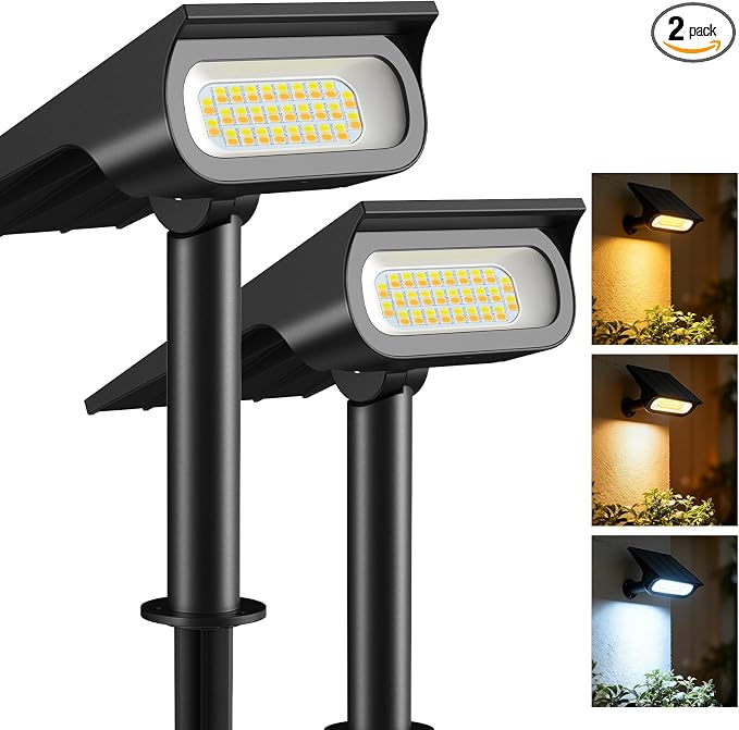 Lightonight Solar Spotlights Outdoor 2 Pack | 3 Color Temperatures Outdoor Lights, Remote Control Landscape Spotlights for Tree, Garden, Pathway, House and Wall Lighting