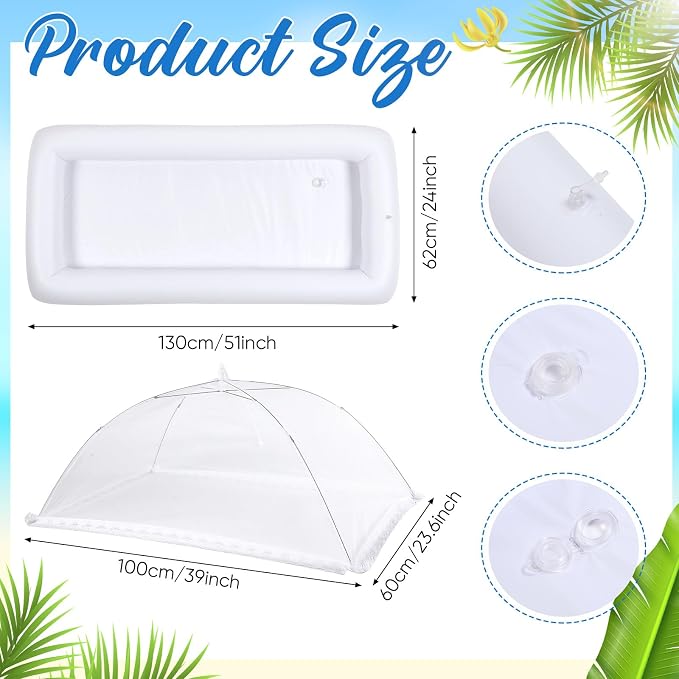 SiliFine Set of 3 Pool Party Supplies 4 Foot Folding Ice Table Cooler Table Outdoor Mesh Food Covers Food Tent Inflatable Serving Bars Food Trays for Party Buffet for BBQ Picnic Camping