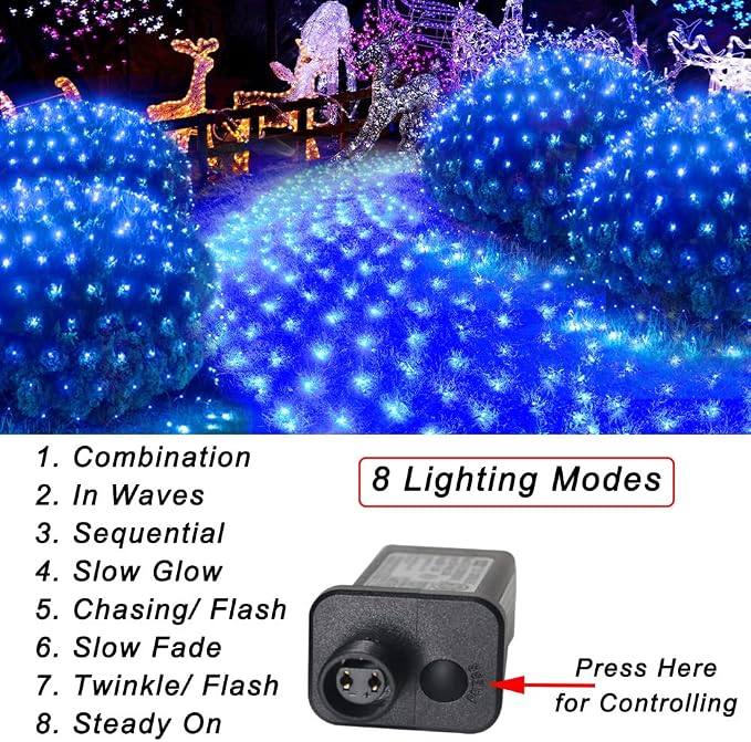Blue Net Lights, 21x 5ft Christmas Bush Lights Outdoor Green Wire | 360 LED Large Net Mesh Lights Plug in, 8 Modes Waterproof Connectable Bushes Lights for Halloween Hedge Yard Decor